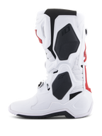 Alpinestars Tech 10 Supervented laarzen, motorcrosslaarzen, wit en felrood met zwarte accenten, zijaanzicht met de nadruk op de geventileerde constructie en beschermende TPU-schaal