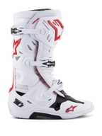 Alpinestars Tech 10 Supervented laarzen, motocross off-road racelaarzen, wit rood zwart, systeem met meerdere gespsluitingen, geperforeerde ventilatiepanelen, rood sterlogo, DHCP-technologie, versterkte beschermingspanelen, robuuste off-road zool