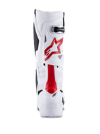 Alpinestars Tech 10 Supervented laarzen, motorcrosslaarzen, wit en felrood, achteraanzicht met geventileerde microvezel, rood sterlogo, versterkte TPU-schaal voor off-road prestaties