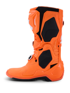 Alpinestars Tech 10 Supervented Boots, Motocross Boots, Orange Fluo and Black, side profile view, featuring ventilated TPU shell, mesh panels for airflow, and adjustable buckle system, high-performance off-road racing gear