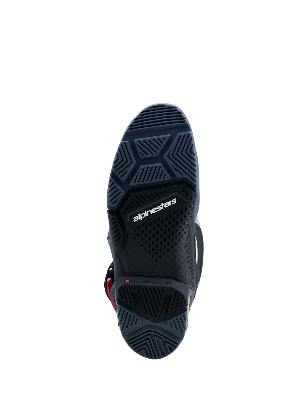 Alpinestars Tech 7 Enduro Drystar laarzen, donkergrijze rubberen zool met hoge grip en slijtage-indicator.