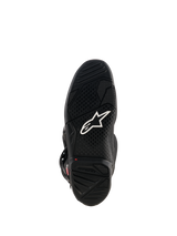 Alpinestars Tech 7 Boots, black rubber sole view, featuring a white Astar logo, textured tread pattern, and a red wear limit indicator for motocross performance.