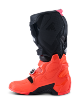 Alpinestars Tech 7 Boots, Motocross Boots, Black Red Fluo and Pink Fluo, side profile view highlighting the TPU lower shell, buckle closure system, and textured protection panels for off-road performance