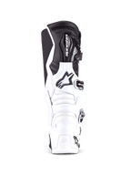 Alpinestars Tech 7 Boots, professional motocross boots in White and Black, front view showing the reinforced shin plate with Alpinestars logo, multi-buckle closure system, and durable TPU construction for off-road riding