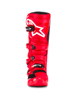 Alpinestars Tech 7 Laarzen, motorcrosslaarzen, felrood, vooraanzicht met een wit sterlogo op het scheenbeen, zwarte gespsluitingen en een hoogwaardige TPU-beschermende schaal.