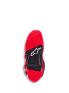 Alpinestars Tech 7 laarzen, motocrosslaarzen, felrood, onderaanzicht van de buitenzool, voorzien van rood en zwart dual-compound rubber, getextureerde grip voor voetsteunen, wit Astar-logo en een zichtbare slijtage-indicator