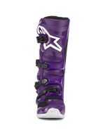 Alpinestars Tech 7 Boots, Purple Motocross Boots, front view, featuring four black buckles, white Alpinestars logo on the shin plate, durable TPU shell and synthetic construction for off-road protection