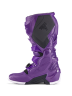 Alpinestars Tech 7 Boots, Purple Motocross Boots, side profile view showing black textured calf protection with TECH 7 branding, purple TPU shell, secure buckle system, and white accents on the sole, specialized footwear for off-road racing