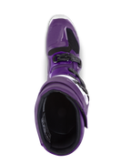 Alpinestars Tech 7 Boots, Motocross Boots, Purple, top-down view looking into the boot opening, featuring black buckles and white accents, durable synthetic construction for off-road racing