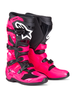 Alpinestars Tech 7 Boots, Motocross Boots, Diva Pink and Black, featuring a rugged TPU shell, four-buckle closure system, and prominent white Alpinestars logo, high-performance off-road footwear