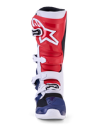 Alpinestars Limited Edition Tech 7 Unity motorcrosslaarzen, rood, wit en blauw, met beschermende TPU-constructie.