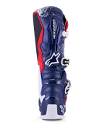 Alpinestars Limited Edition Tech 7 Unity motorlaarzen, motocross, rood, wit en blauw, achteraanzicht met TPU-bescherming.