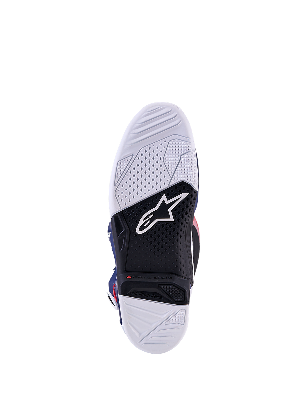Alpinestars Limited Edition Tech 7 Unity motorcrosslaarzen, zwart-witte zool met slijtage-indicator.
