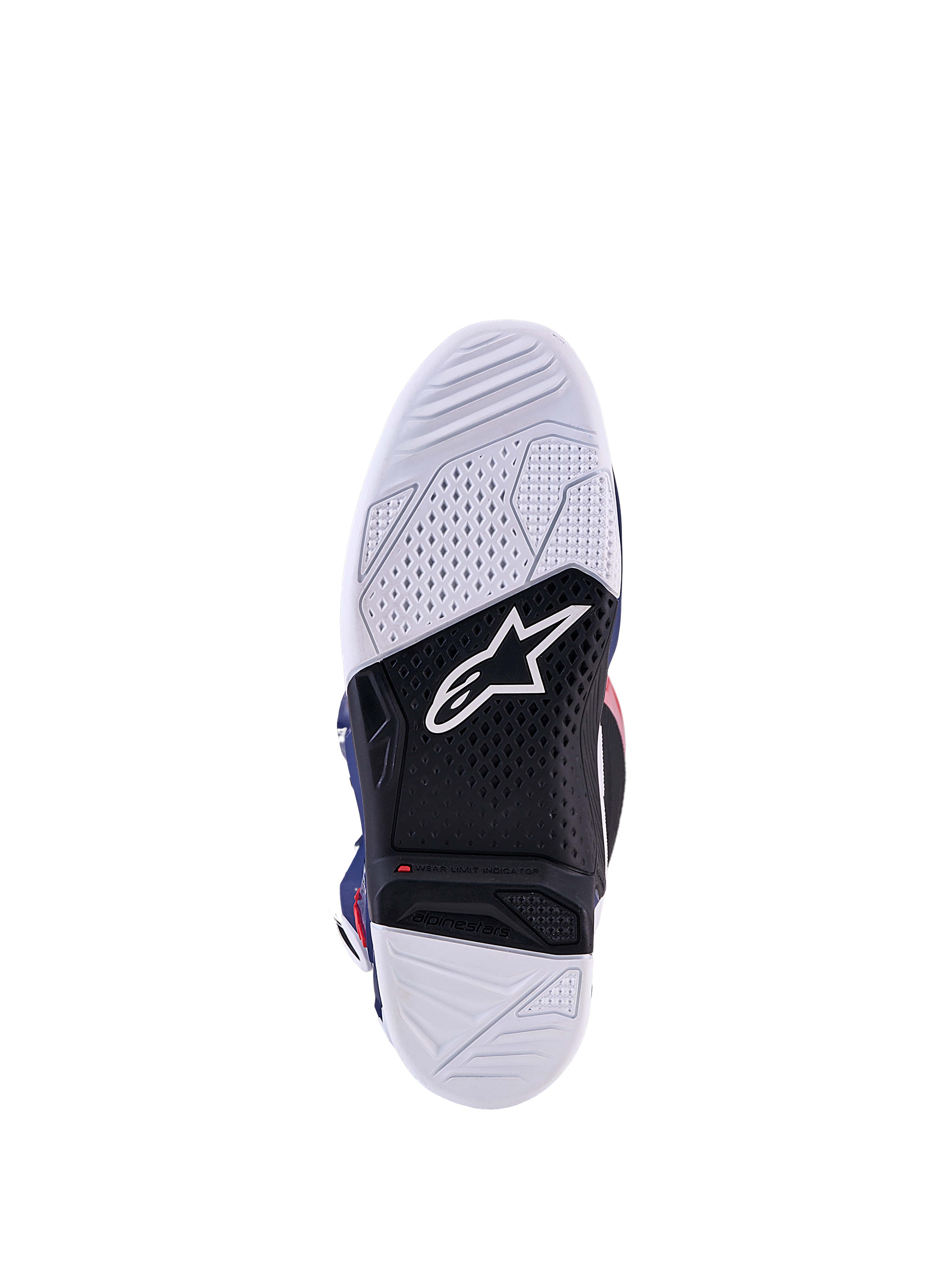Alpinestars Limited Edition Tech 7 Unity motorcrosslaarzen, zwart-witte zool met slijtage-indicator.