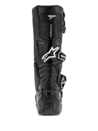 Alpinestars Tech 7 Enduro laarzen, zwart, achteraanzicht met wit Astars-logo en "Tech 7"-branding, beschermende TPU-schaal met gespsysteem, duurzame constructie voor off-road- en motorcrossritten