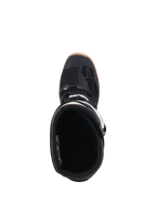 Alpinestars Tech 7 Enduro laarzen, zwart en donkerbruin, bovenaanzicht met de laarsopening en binnenvoering, voorzien van witte gespdetails en Alpinestars-logo, professionele off-road motorlaarzen