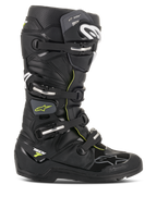 Alpinestars Tech 7 Enduro Drystar laarzen, zwart met fluorescerend gele accenten, waterdichte off-road motorlaarzen met vier zilveren gespen, robuuste zool met veel grip en beschermende TPU-constructie voor enduro
