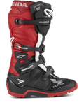 Honda Tech 7 Enduro Drystar® motorlaarzen, enduro-motorlaarzen, zwart en felrood met witte accenten, voorzien van meerdere verstelbare gespen, een robuuste zool voor off-road grip, waterdichte Drystar®-technologie en prominente Honda- en Tech 7-branding