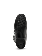 Alpinestars Tech 3 laarzen, motorcrosslaarzen, zwart, onderaanzicht van de rubberen zool met textuur voorzien van het Alpinestars-logo en woordmerk, high-grip profielontwerp voor off-road prestaties