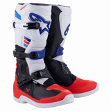 Alpinestars Tech 3 laarzen, motocross- en off-roadlaarzen, wit, felrood en donkerblauw, voorzien van een drievoudige gespsluiting, TPU scheen- en hielplaten, duurzame microvezelconstructie met witte zolen en blauwe logo-accenten