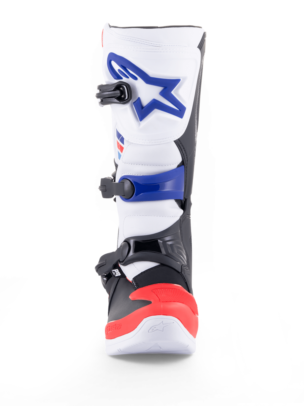 Alpinestars Tech 3 motorcrosslaars, off-roadmotorlaars, wit, rood en blauw, met TPU-bescherming, microvezelbovenwerk, drievoudige gespsluiting en CE-certificering