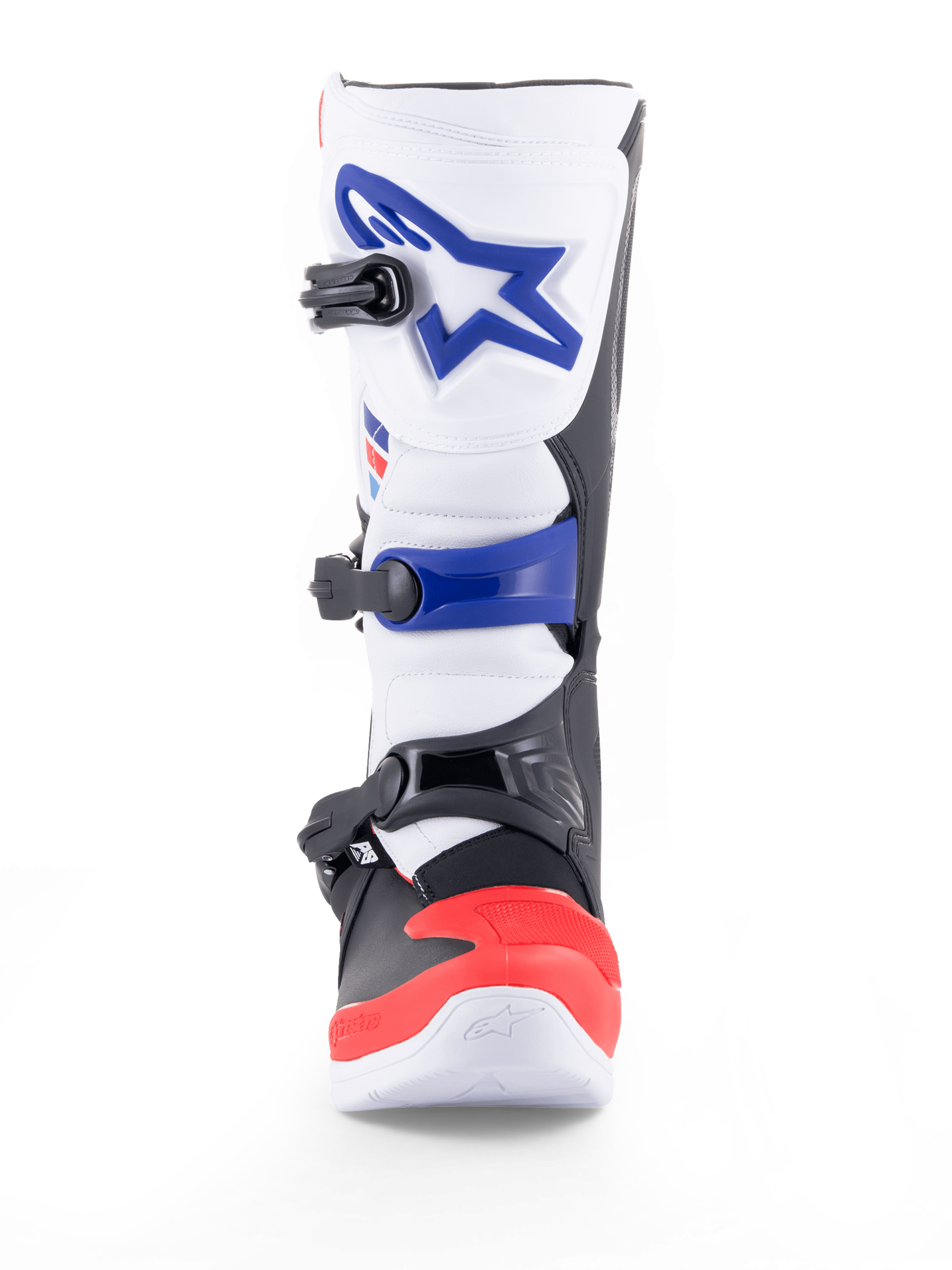 Alpinestars Tech 3 motorcrosslaars, off-roadmotorlaars, wit, rood en blauw, met TPU-bescherming, microvezelbovenwerk, drievoudige gespsluiting en CE-certificering