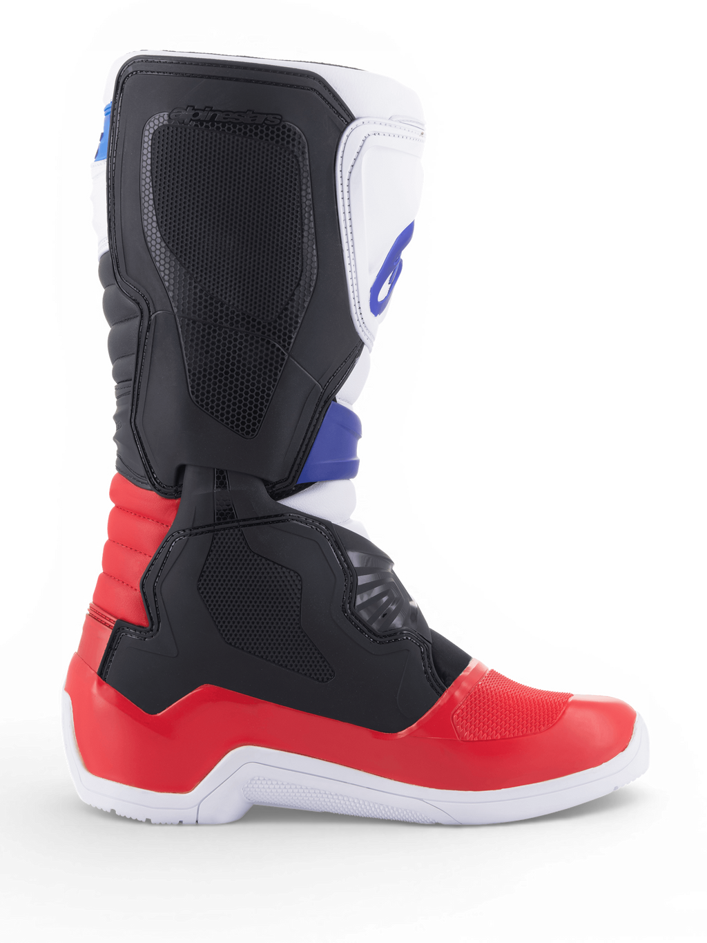 Alpinestars Tech 3 motorcrosslaars, off-road motorlaars in wit, felrood en donkerblauw, met synthetische microvezelconstructie en TPU-bescherming