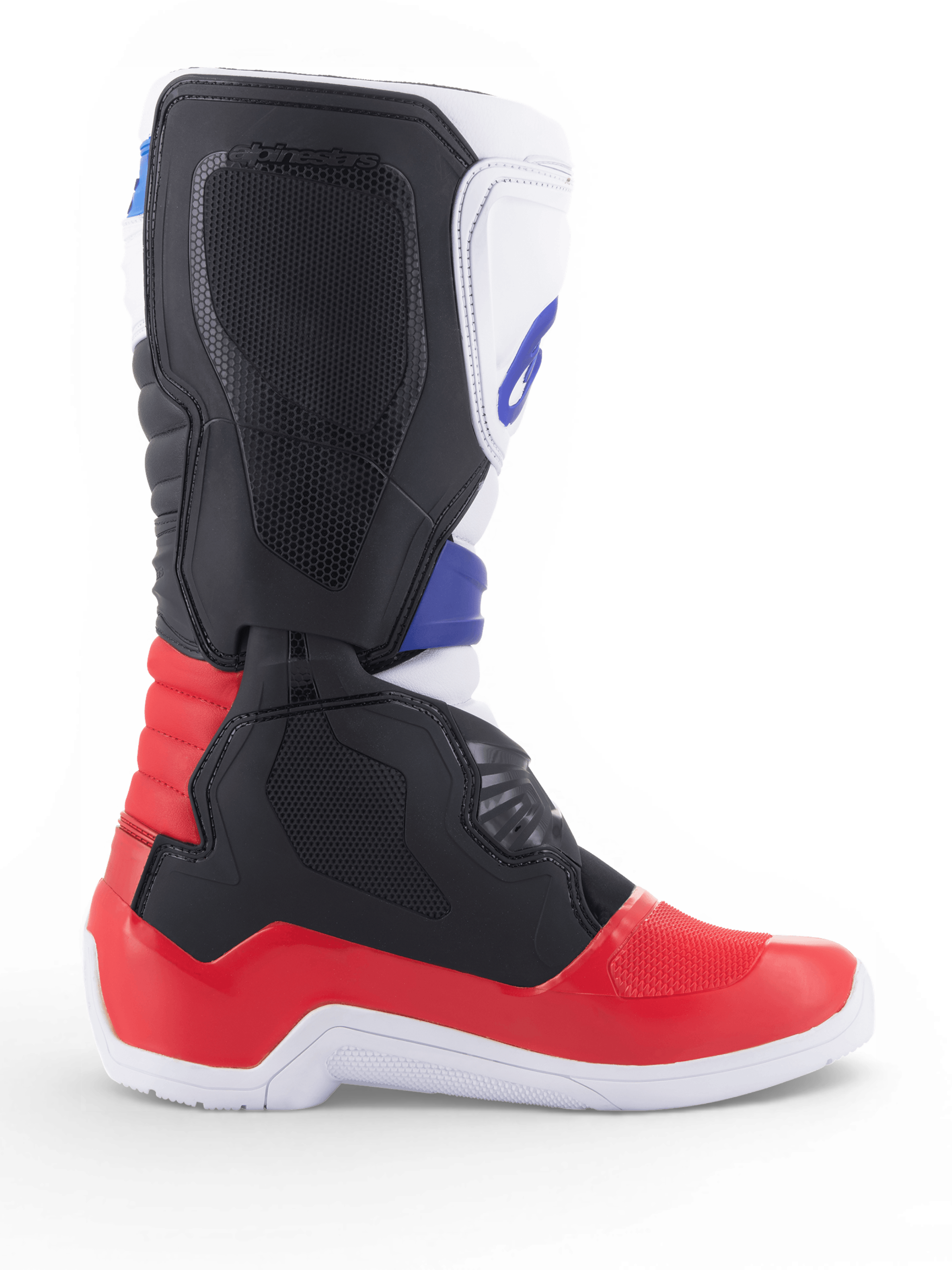 Alpinestars Tech 3 motorcrosslaars, off-road motorlaars in wit, felrood en donkerblauw, met synthetische microvezelconstructie en TPU-bescherming