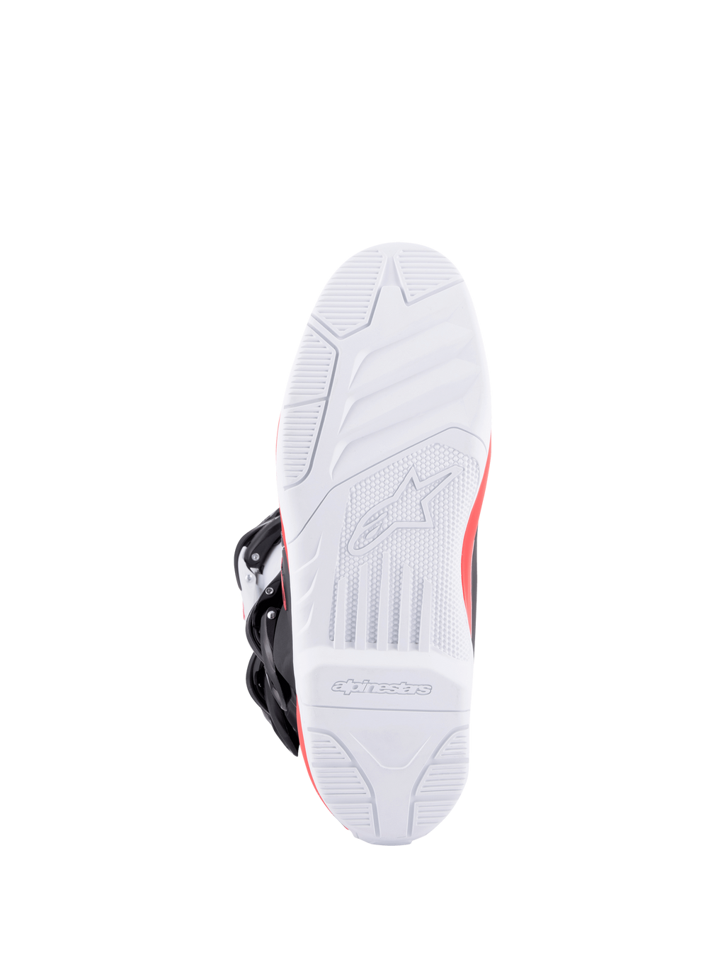 Alpinestars Tech 3 laarzen, motocrosslaarzen van onderen met witte zool met hoge grip, rode accenten en zwarte gespen