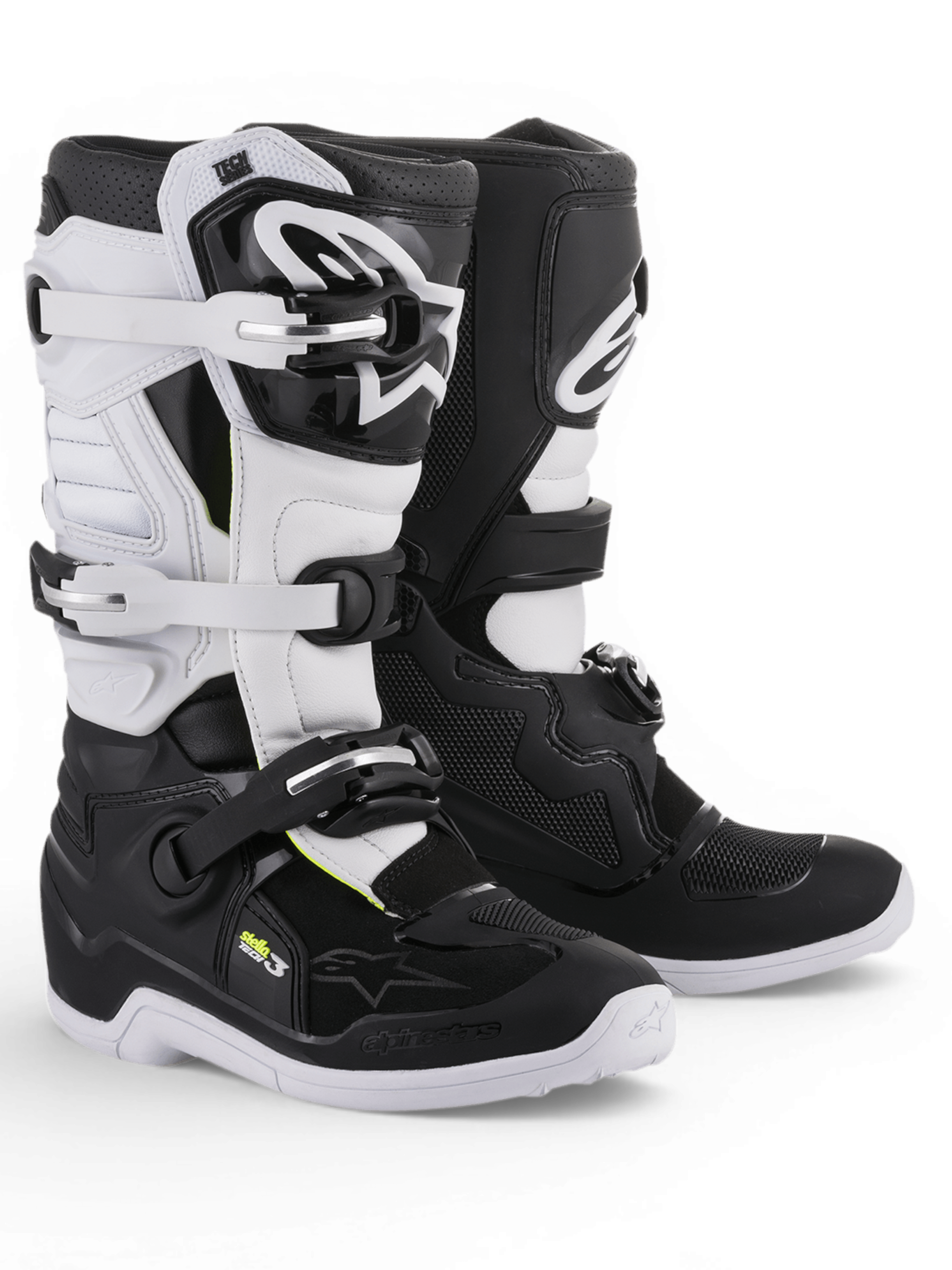 Alpinestars Stella Tech 3 laarzen, dames-motorcrosslaarzen met beschermende TPU-panelen en verstelbare gespsluitingen, zwart en wit