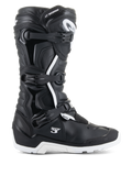Alpinestars Tech 3 Enduro Waterproof motorlaarzen, zijaanzicht, zwart en wit, sluitsysteem met drie gespen, versterkte TPU-beschermingspanelen, robuuste witte zool, 'Tech 3' en 'Waterproof' branding, duurzame off-road en adventure motorlaarzen