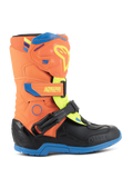 Alpinestars Kids Tech 3S laarzen, jeugd motorcrosslaarzen, neonoranje, blauw en neongeel, met een beschermende TPU-scheenplaat, verstelbare klittenbandsluitingen en een duurzame blauwe rubberen zool, ontworpen voor off-road racing