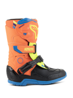 Alpinestars Kids Tech 3S laarzen, jeugd motorcrosslaarzen, neonoranje, blauw en neongeel, met een beschermende TPU-scheenplaat, verstelbare klittenbandsluitingen en een duurzame blauwe rubberen zool, ontworpen voor off-road racing