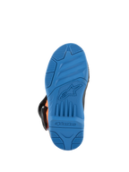 Alpinestars Kids Tech 3S laarzen, motorcrosslaarzen, onderaanzicht van de Enamel Blue zool, rubberen buitenzool met hoge grip en getextureerde grippatronen, voorzien van Alpinestars sterlogo en woordmerk in reliëf, duurzaam off-road schoeiselontwerp