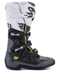 Alpinestars Tech 5 laarzen, motocross-racelaarzen, wit, zwart en donkergrijs met fluorgele accenten, voorzien van een sluitsysteem met vier gespen, versterkte beschermpanelen en biomechanisch scharnierpunt, hoogwaardige microvezelconstructie voor off-road prestaties