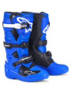 Alpinestars Youth Tech 7 S laarzen, motorcrosslaarzen, blauw, zwart en wit, met een felblauw bovenwerk met zwarte beschermingspanelen en witte gespaccenten, sluitingssysteem met meerdere banden, duurzaam racing-spec ontwerp voor off-road rijden