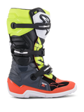 Alpinestars Youth Tech 7S motorlaarzen, motorcross off-road laarzen, donkergrijs, fluo rood en fluo geel, met witte zool en meerdere gespsluitingen, robuuste constructie voor junior rijders