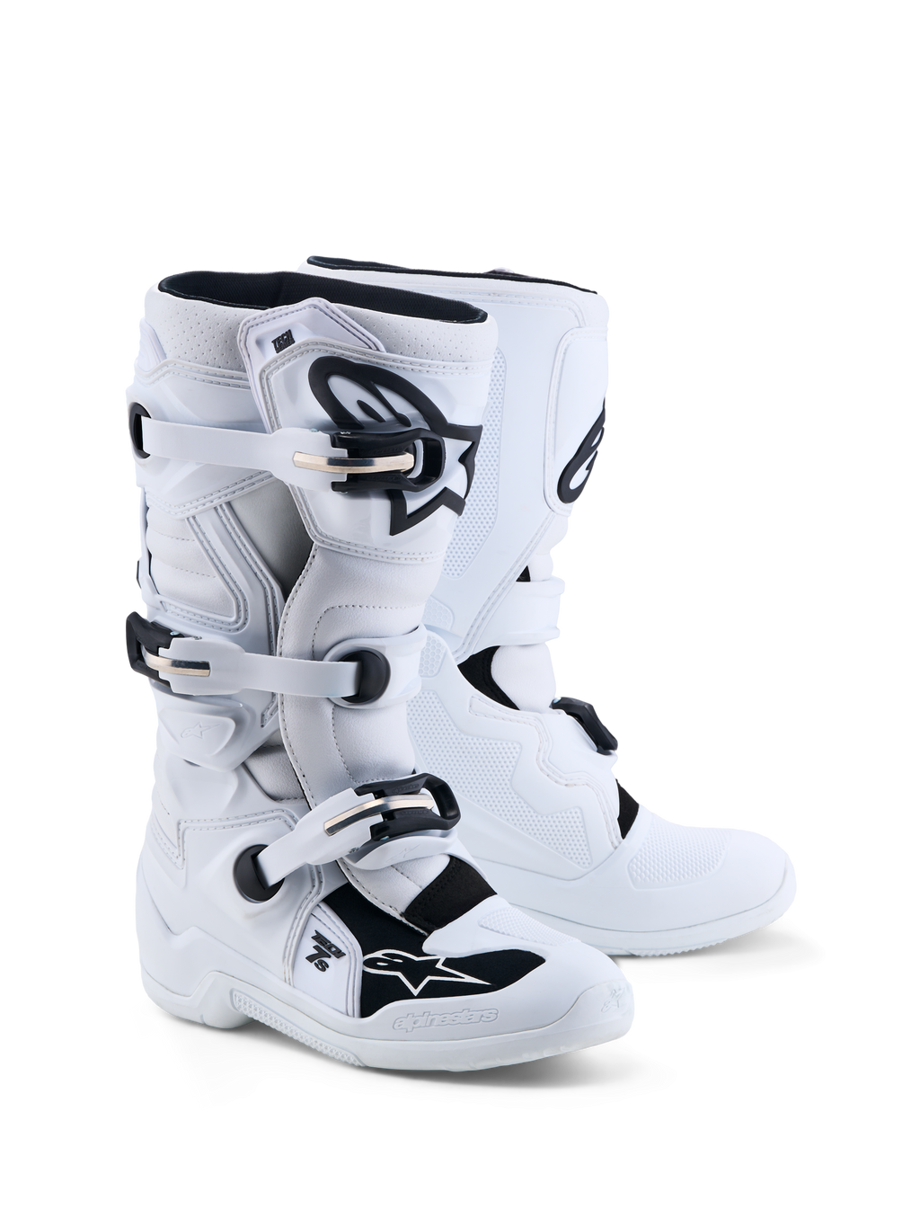 Alpinestars jeugd Tech 7S laarzen, witte en zwarte motorcrosslaarzen voor de jeugd, TPU-bescherming en CE-gecertificeerd.