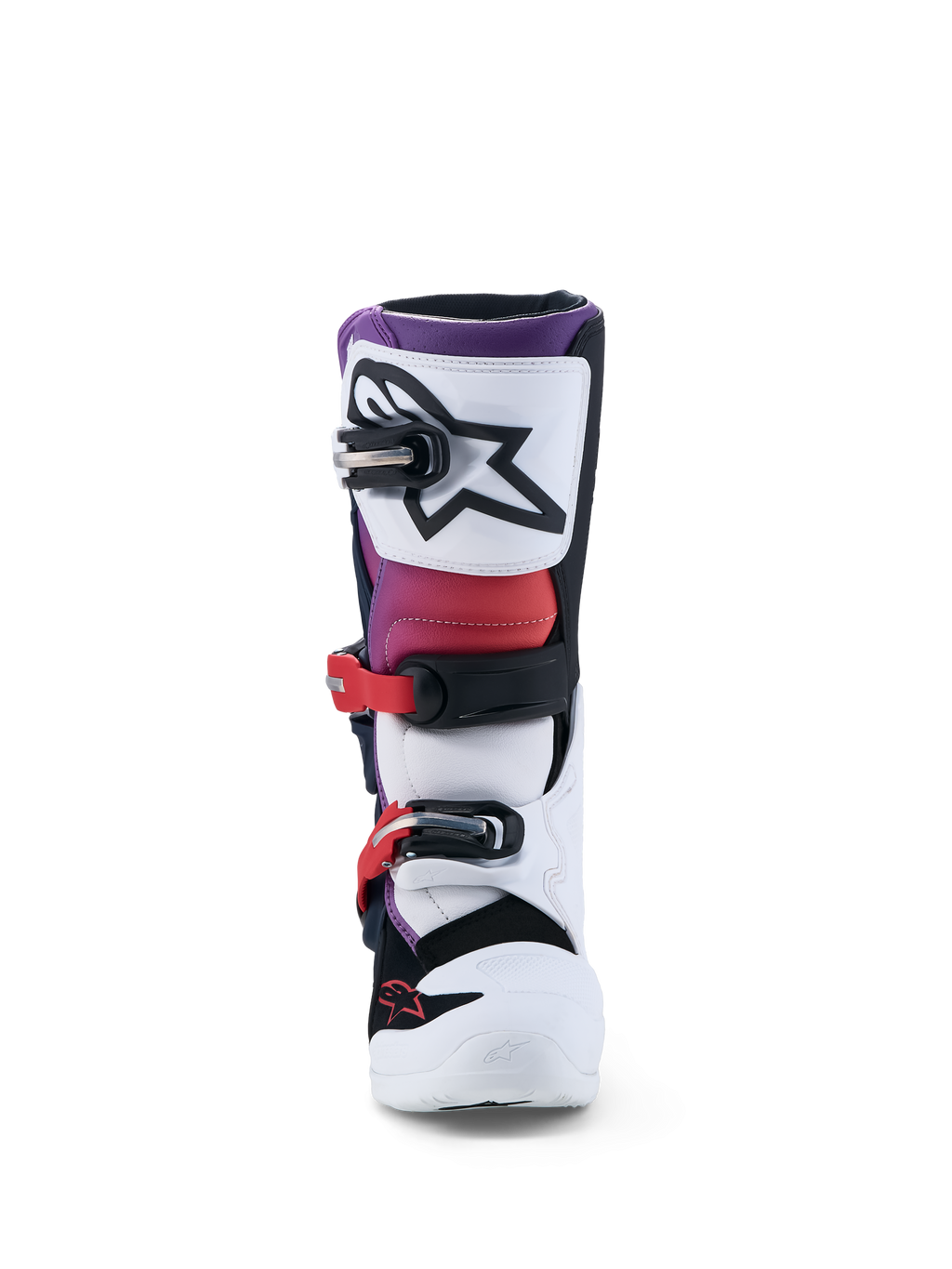 Alpinestars Jeugd Tech 7S laarzen, motocross motorlaarzen voor jeugd, wit en paars, TPU-bescherming met veilig gespsysteem, CE-gecertificeerd
