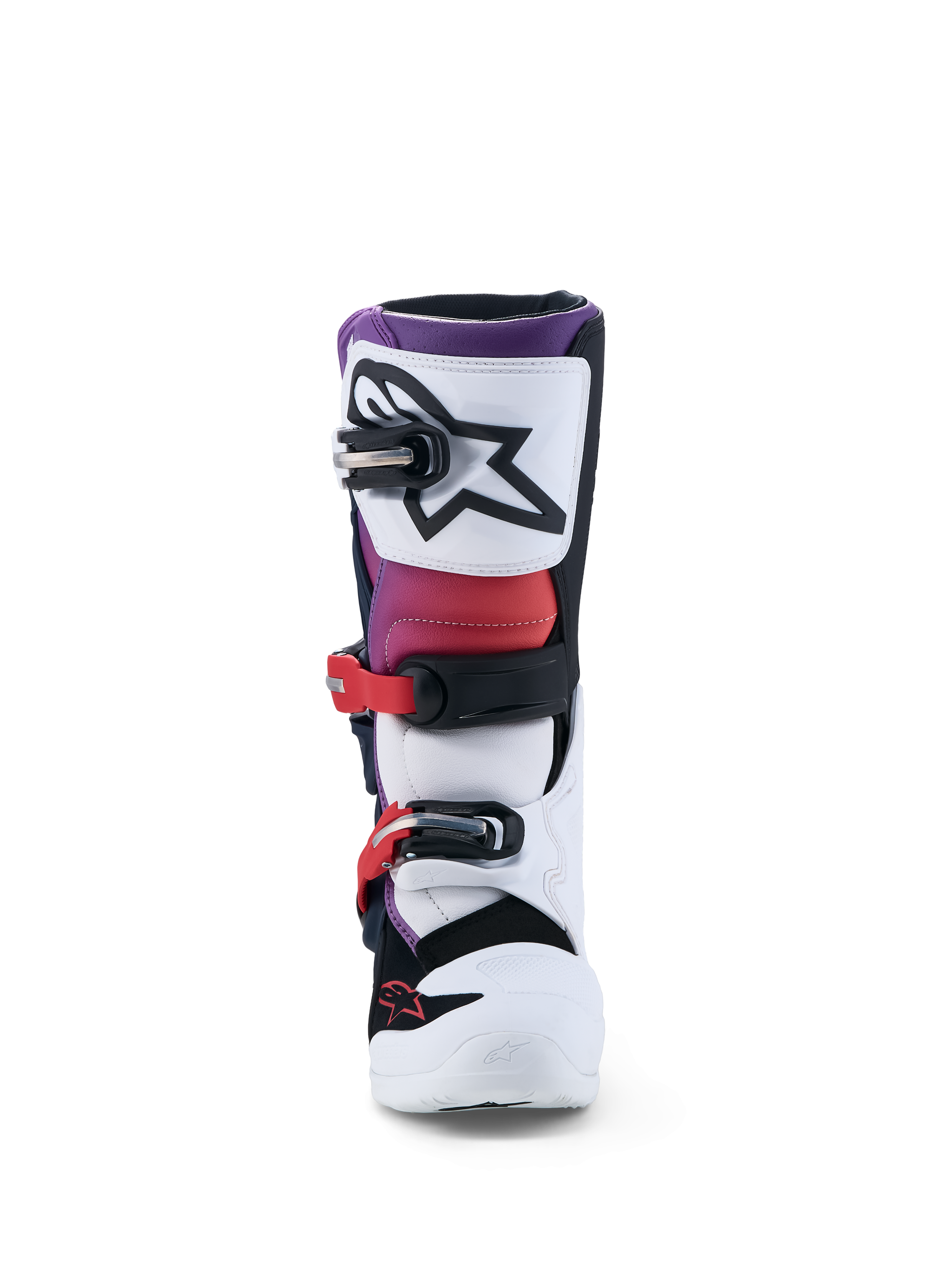 Alpinestars Jeugd Tech 7S laarzen, motocross motorlaarzen voor jeugd, wit en paars, TPU-bescherming met veilig gespsysteem, CE-gecertificeerd