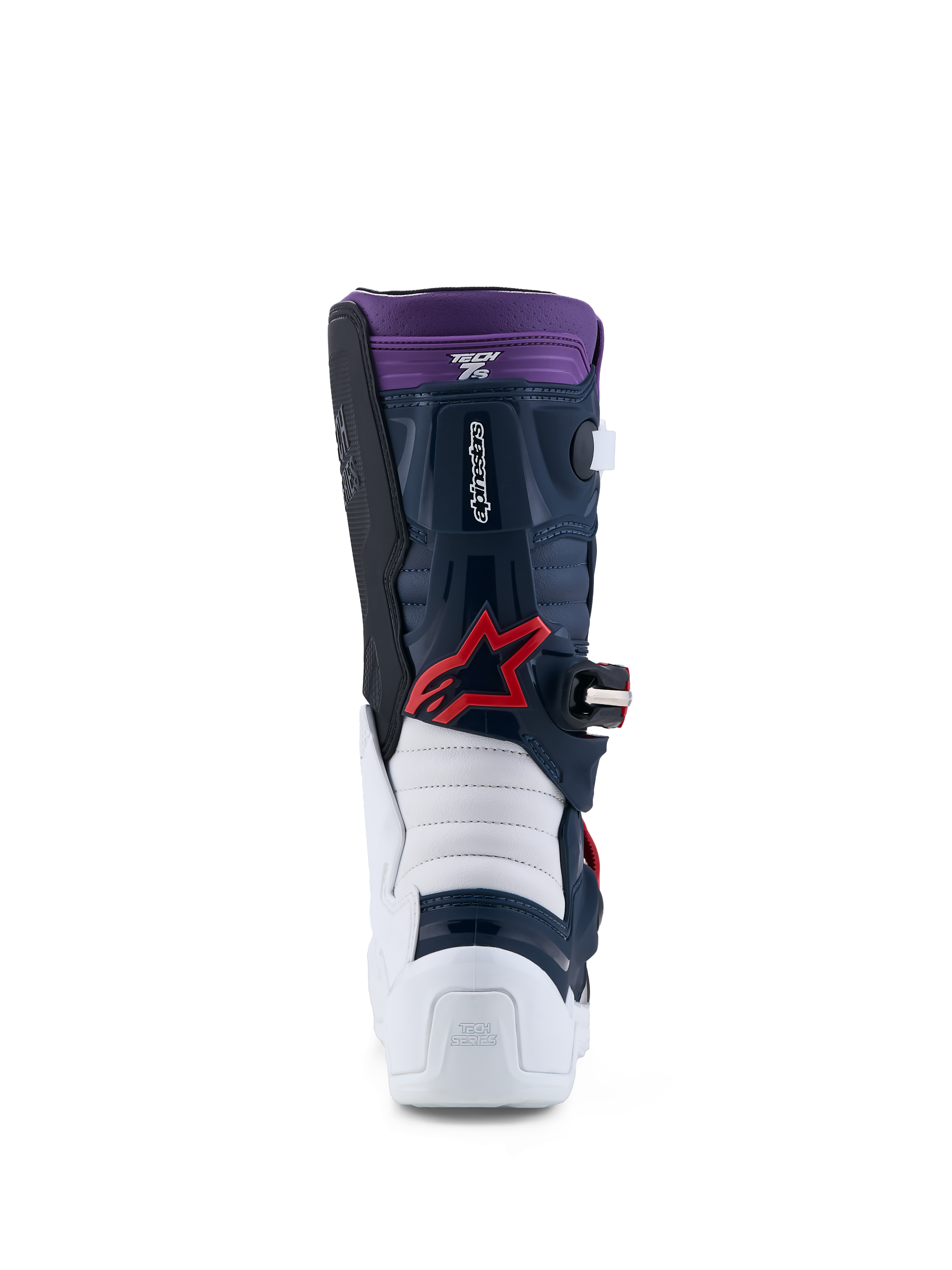 Alpinestars jeugd Tech 7S motorlaarzen, donkerblauw en wit met rood, junior motorcross-uitrusting, CE-gecertificeerd.