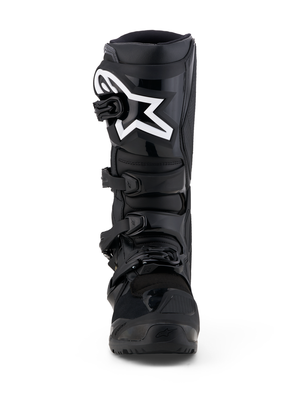 Alpinestars Tech 7 Enduro Gore-Tex laarzen, waterdichte motorlaarzen in zwart en wit, CE-gecertificeerd met TPU-bescherming.