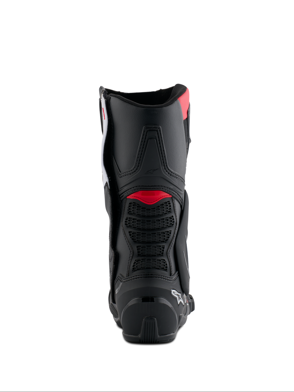 Alpinestars Honda SMX-6 V3 laarzen, achteraanzicht, zwart met felrode en witte accenten, performance motorlaarzen met TPU-bescherming aan de kuit en ventilatiedetails