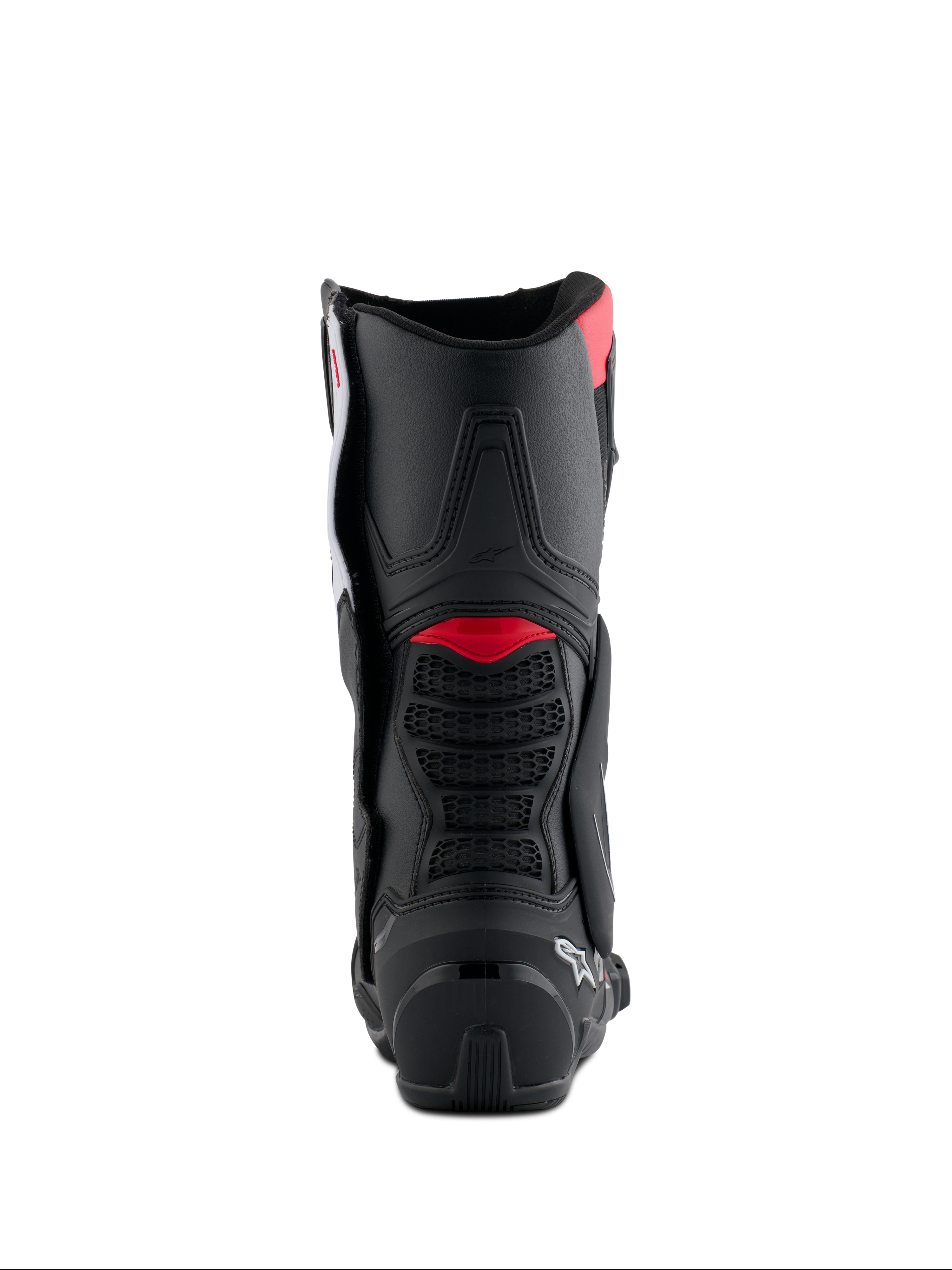 Alpinestars Honda SMX-6 V3 laarzen, achteraanzicht, zwart met felrode en witte accenten, performance motorlaarzen met TPU-bescherming aan de kuit en ventilatiedetails