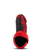 Alpinestars Supertech R LE Pecco Bagnaia Vented laarzen, rood en zwart, bovenaanzicht met zicht op de binnenkant en geperforeerd microvezel bovenwerk, opvallend grafisch ontwerp met zwarte accenten, professionele motorrace-uitrusting