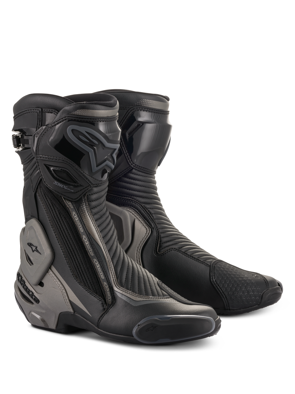 Alpinestars SMX Plus V2 laarzen, race- en sportmotorlaarzen, zwart en donkergrijs, voorzien van geavanceerde Multi-Link Control enkelbescherming, TPU scheenplaat en vervangbare sliders, gestroomlijnde microvezelconstructie voor op de weg