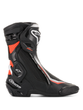 Alpinestars SMX Plus V2 Boots, Men's Motorcycle Racing Boots, Black, White and Red Fluorescent, featuring Multi-Link Control ankle protection and durable microfiber construction.