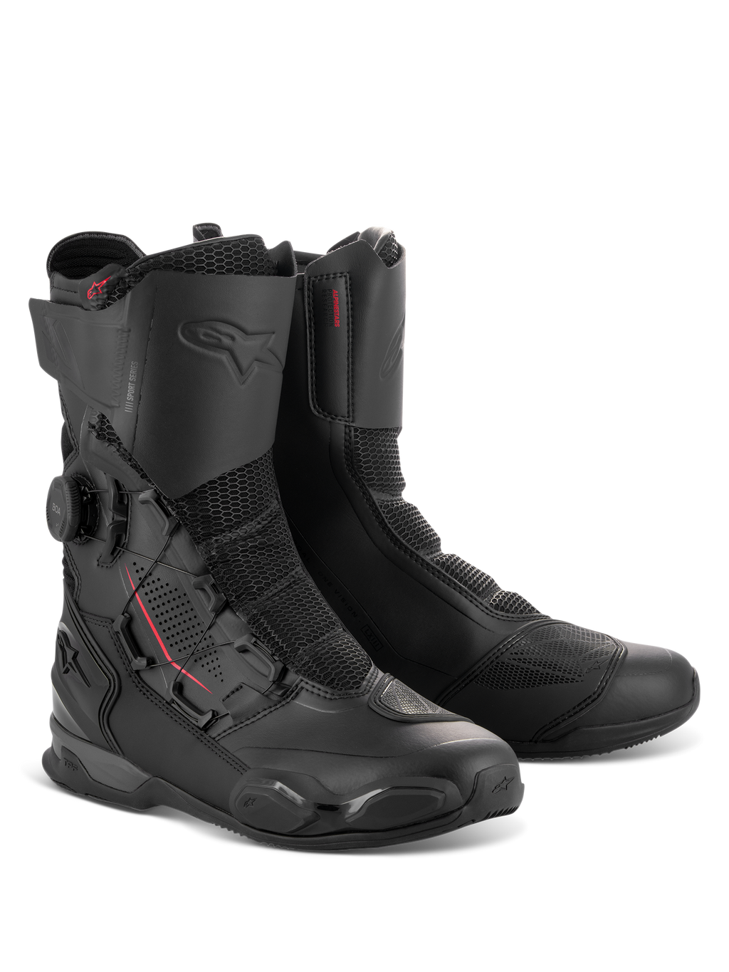 Alpinestars SP-X BOA® laarzen, middelhoge sportmotorlaarzen in Black Black, met BOA Fit-systeem aan de zijkant, Rideknit mesh-panelen en TPU-beschermende verstevigingen voor rijden op de weg