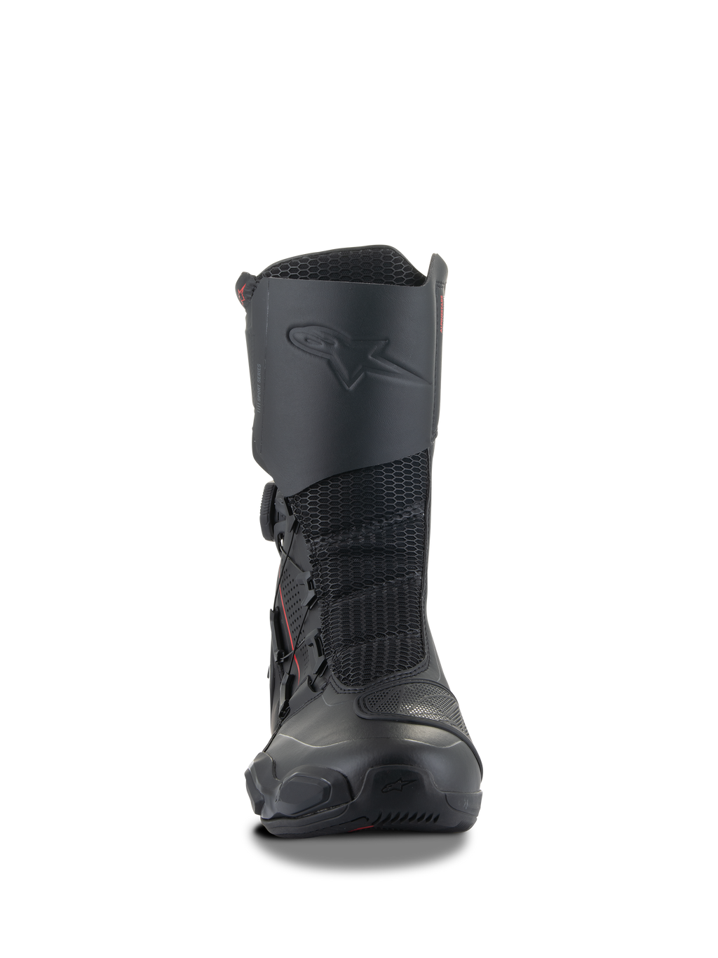 Alpinestars SP-X BOA® laarzen, zwarte sportmotorlaarzen, middelhoog ontwerp met geïntegreerde scheenbeenbeschermer, mesh flex-panelen en BOA-sluitsysteem aan de zijkant, slank ergonomisch profiel voor sport-touring