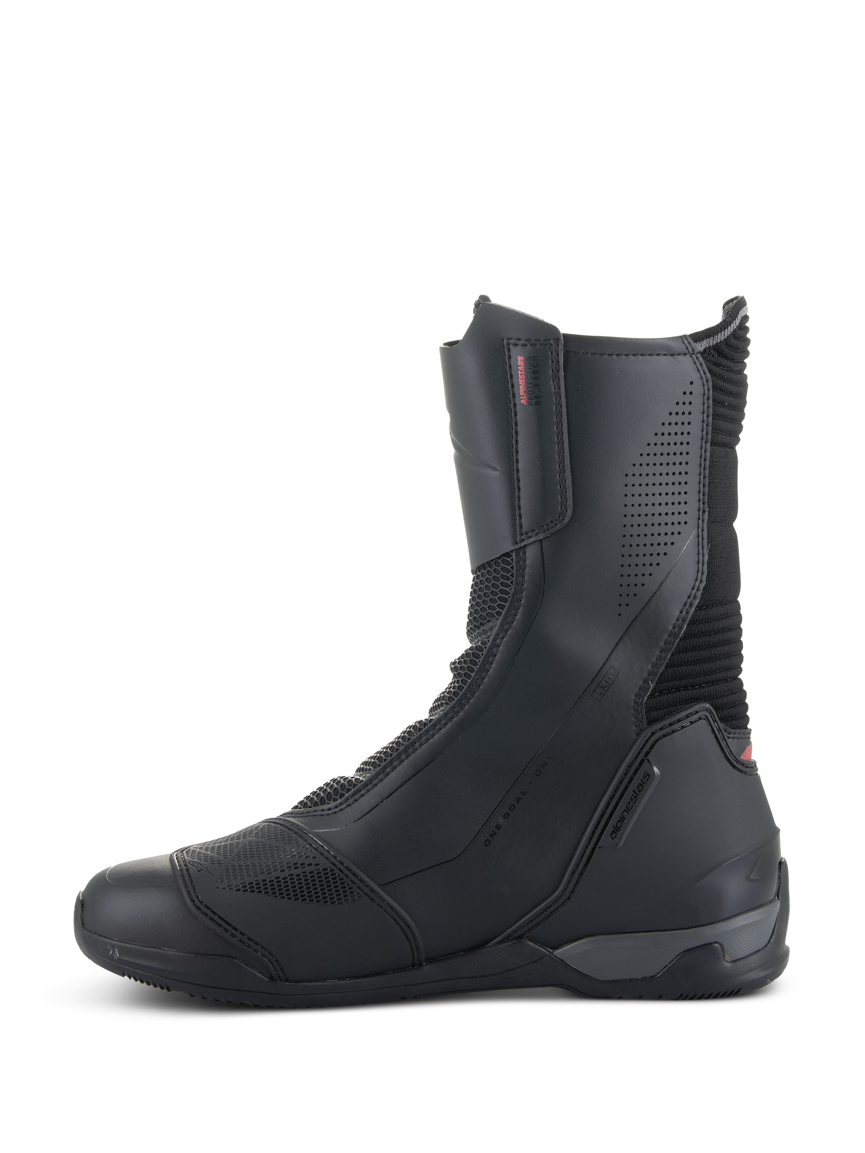 Alpinestars SP-X BOA® laarzen, motorlaarzen, zwart, middelhoog ontwerp met microvezel en Rideknit mesh-panelen, voorzien van een mediale rits en een strak sportief profiel.
